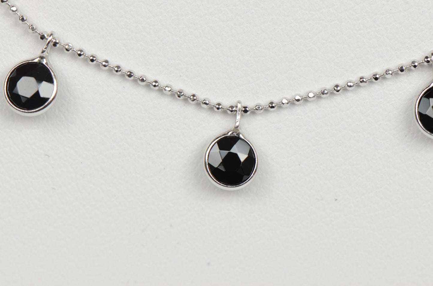 14K White Gold Necklace By The Yard With Round Shaped Black CZ 18" Cleopatra