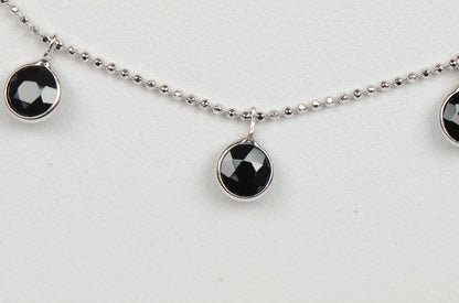 14K White Gold Necklace By The Yard With Round Shaped Black CZ 18" Cleopatra