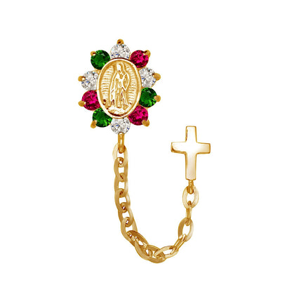 14k Yellow & White Gold CZ Virgen Guadalupe Double Hole Baby Screw Back Earring
