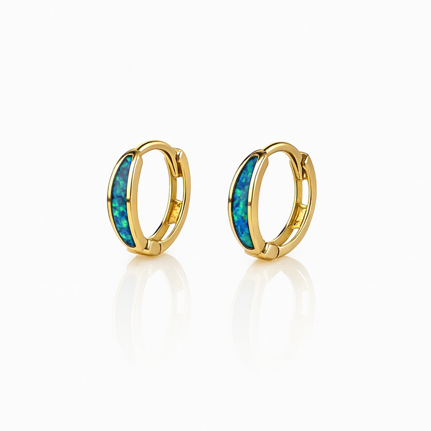 14k Yellow Gold Dark Green Opal Huggie Hoop Earrings