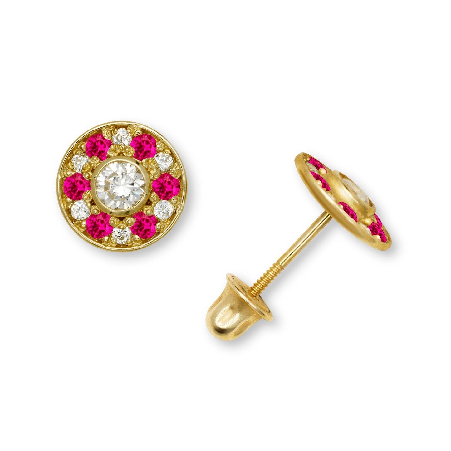 14K Yellow & White Gold Round Shaped Beautiful CZ Earrings for Girls