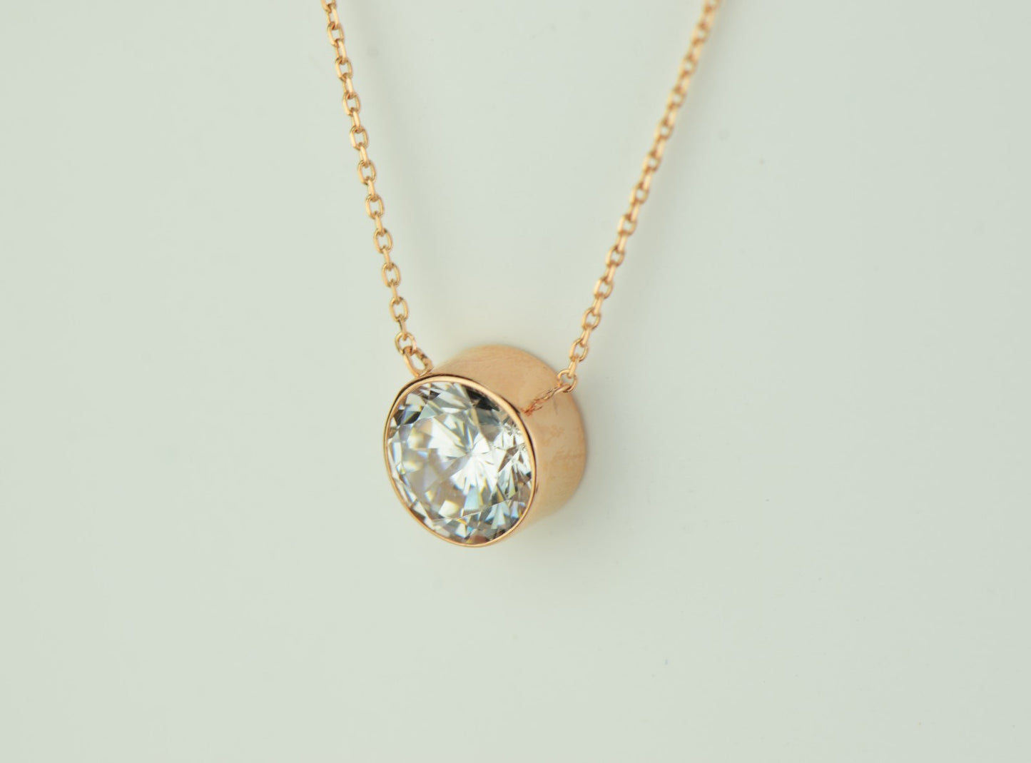 2ct Round Solitaire Pendant Necklace Bezel Set Chain 14K Yellow/White/Rose Gold