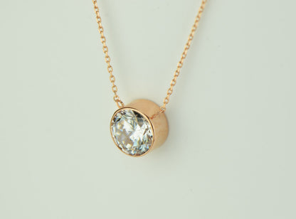 2ct Round Solitaire Pendant Necklace Bezel Set Chain 14K Yellow/White/Rose Gold