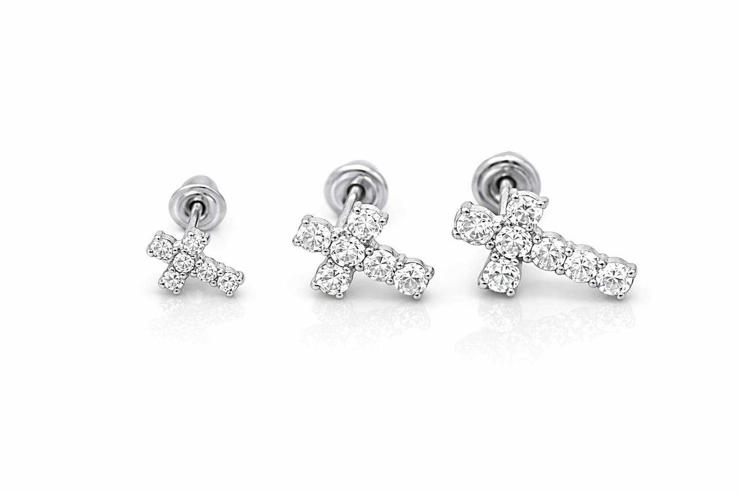 14K Yellow or White Gold Cubic Zirconia CZ Cross Earrings