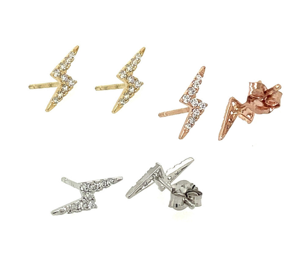 14K Yellow/White/Rose Cz lighting Bolt with Push Backs