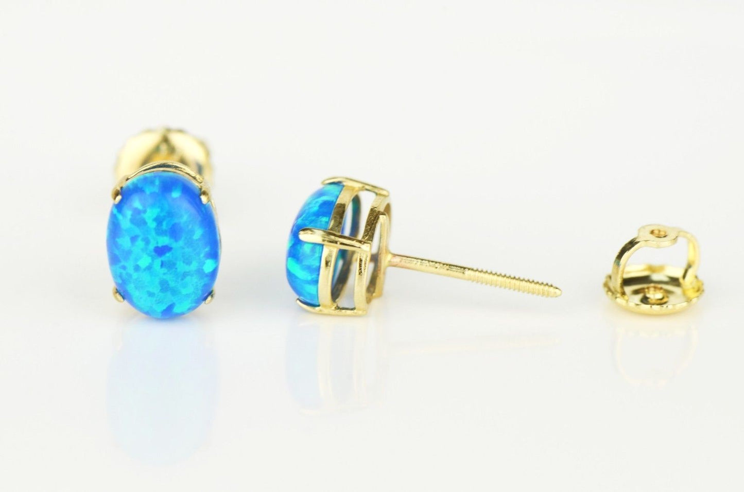 14k Yellow & White Gold Oval Opal Screw Back Stud Earrings for Earrings