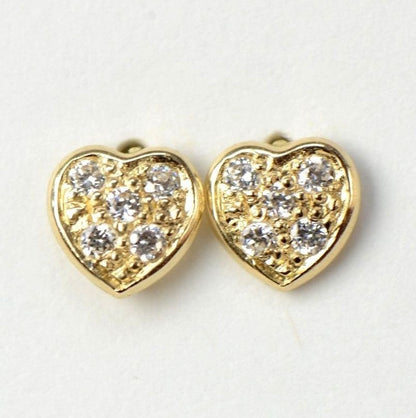 14K Yellow and White Gold Heart CZ Stud Earrings