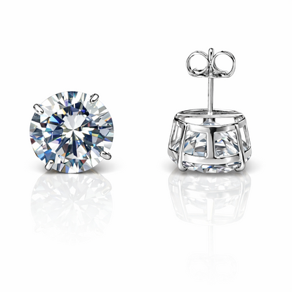 14k Heavy Basket White Gold Round AAA Quality CZ Stud with push back