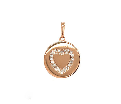 14k Yellow/ White/ Rose Gold Disc Heart CZ Pendant