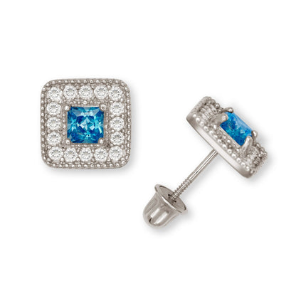 14K Yellow & White Gold Cubic Zirconia Square Fashion Earrings for Women