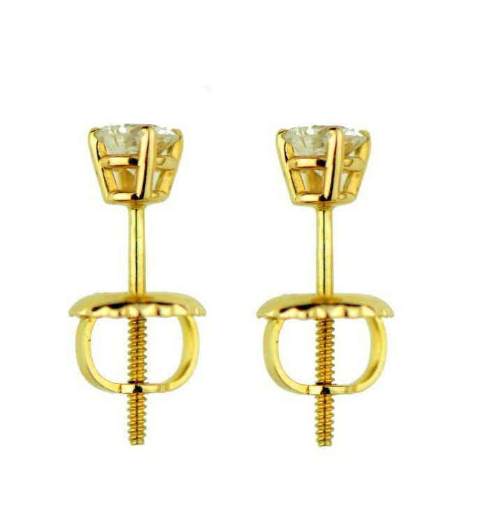 14k Yellow Gold Round Diamond Stud Earring with Screw Back .29 PT TW.