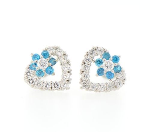 14K White Gold Heart Shape CZ Stud Earrings