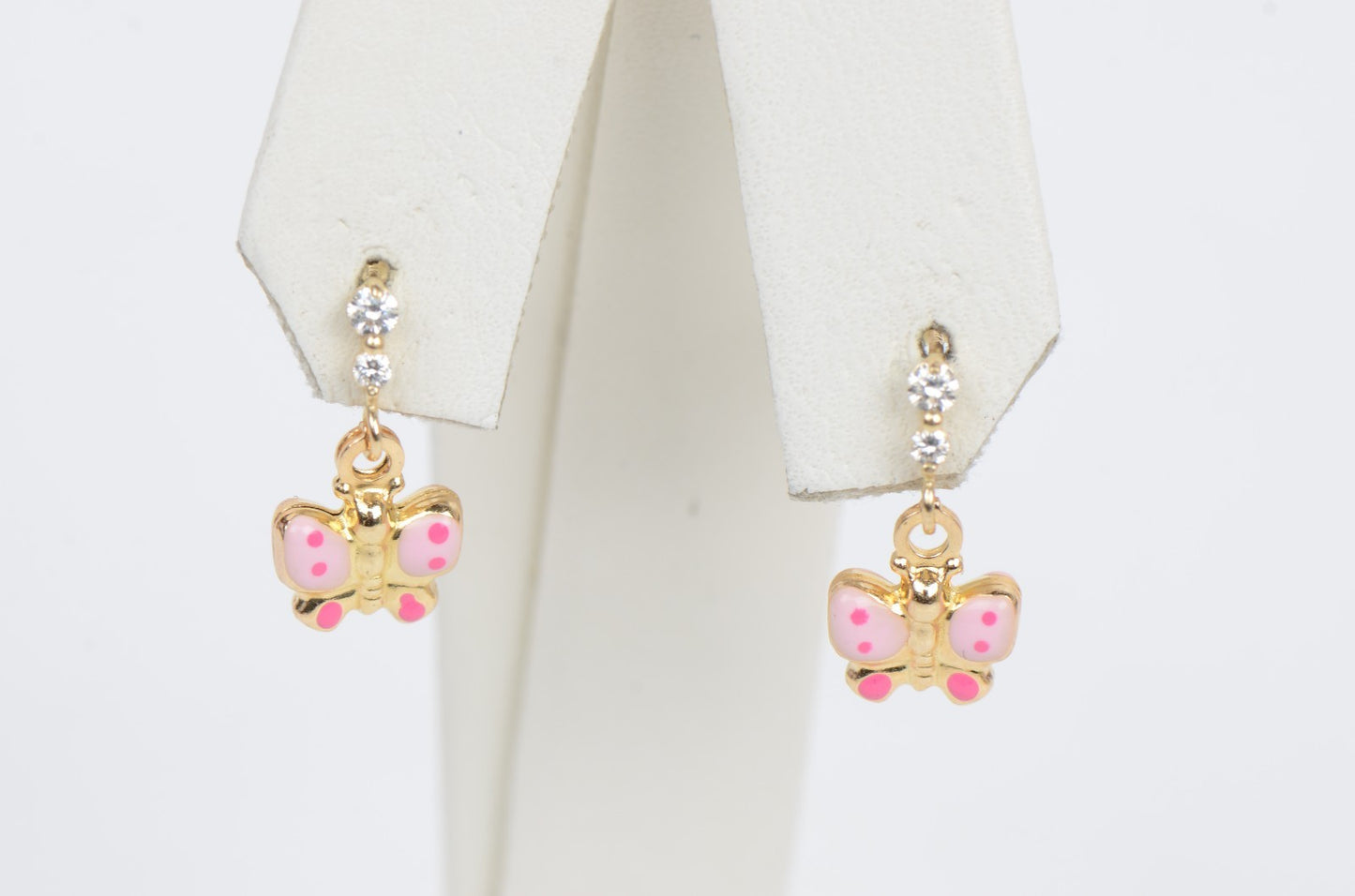 14k Solid Yellow Gold Enamel Butterfly Dangling Earring for Children