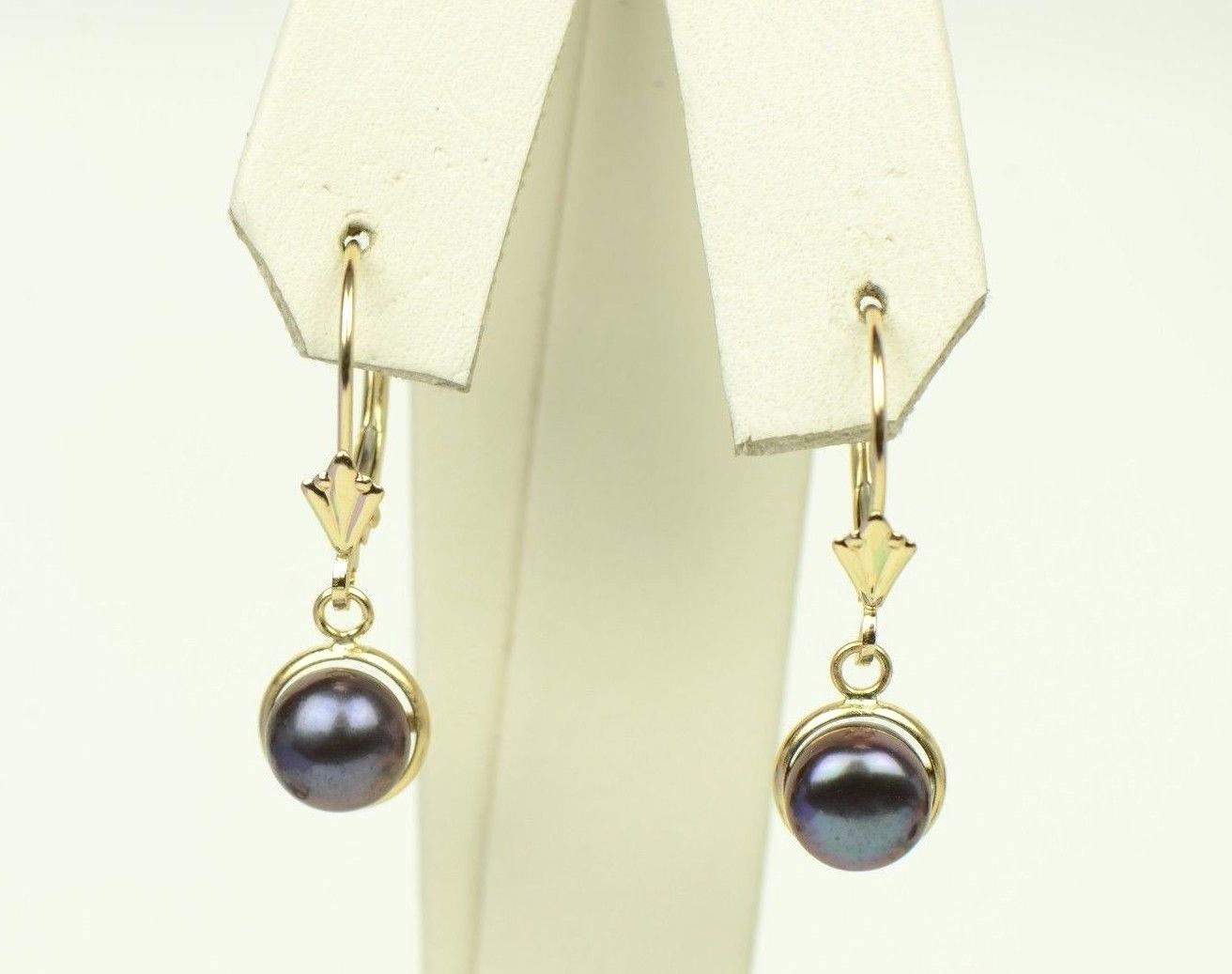 14k Yellow Gold Black Natural Pearl Dangle Earrings