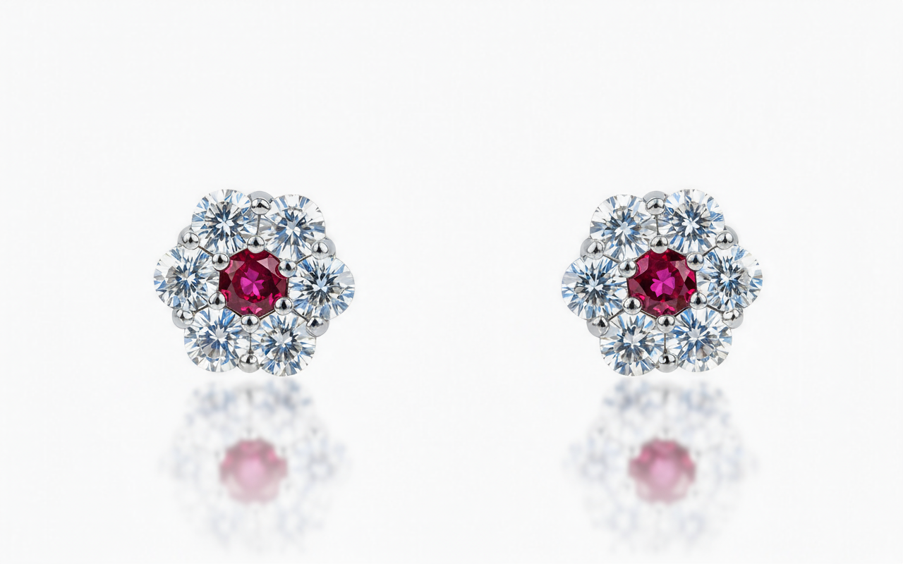 14K White Gold Beautiful Flower CZ Stud Earrings for Women