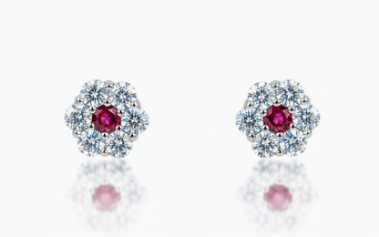 14K White Gold Beautiful Flower CZ Stud Earrings for Women