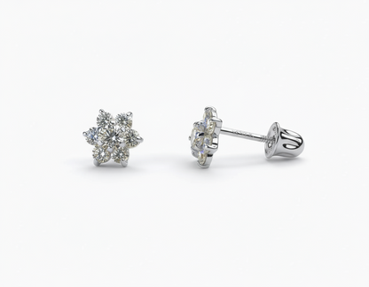 14k White Gold Beautiful Flower Shaped Stud Earrings for Women
