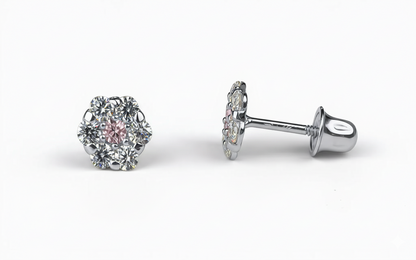 14K White Gold Flower Shaped  Screw Back Stud Earrings for Women