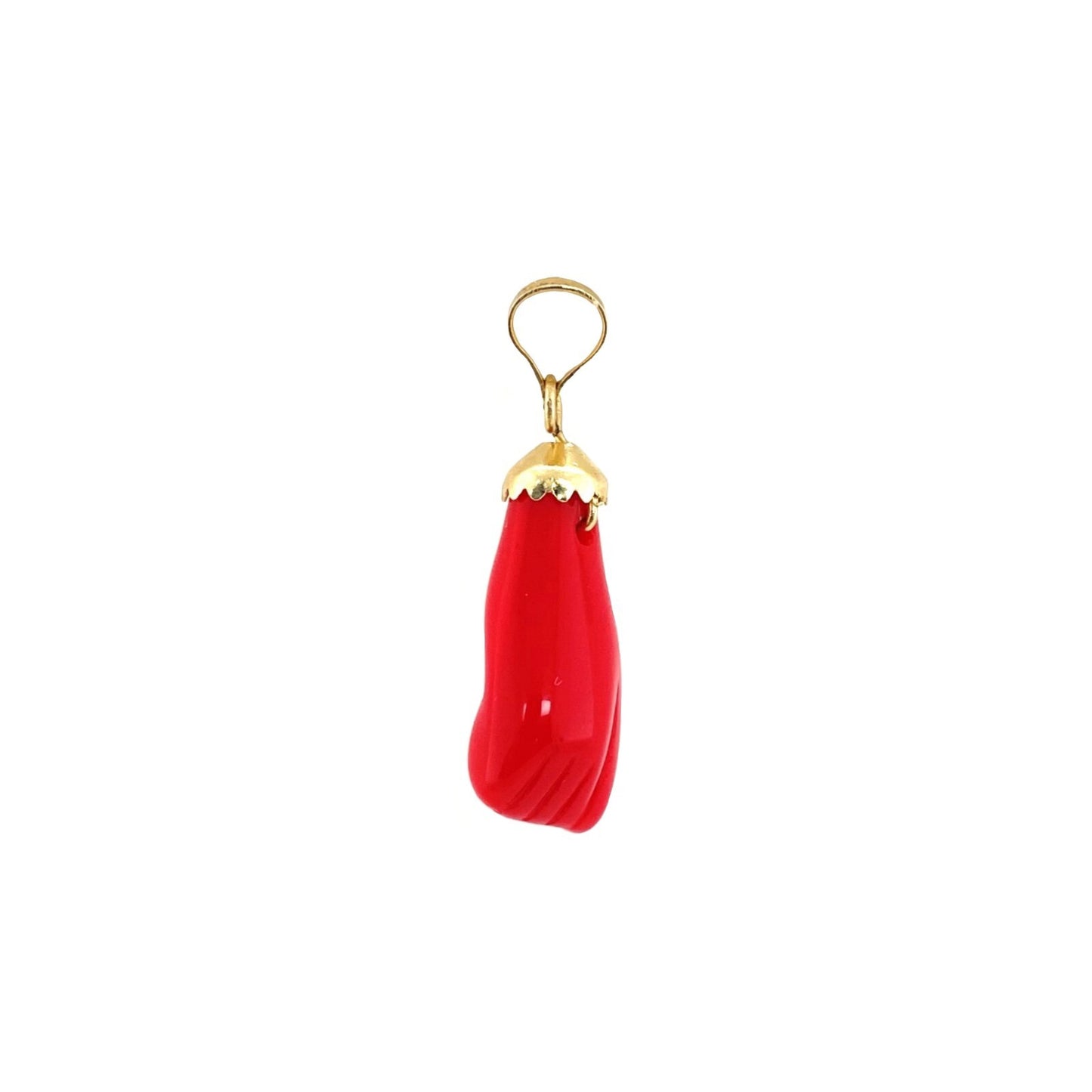 14K Solid Gold Red Azabache Hand Pendant