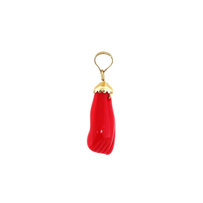 14K Solid Gold Red Azabache Hand Pendant