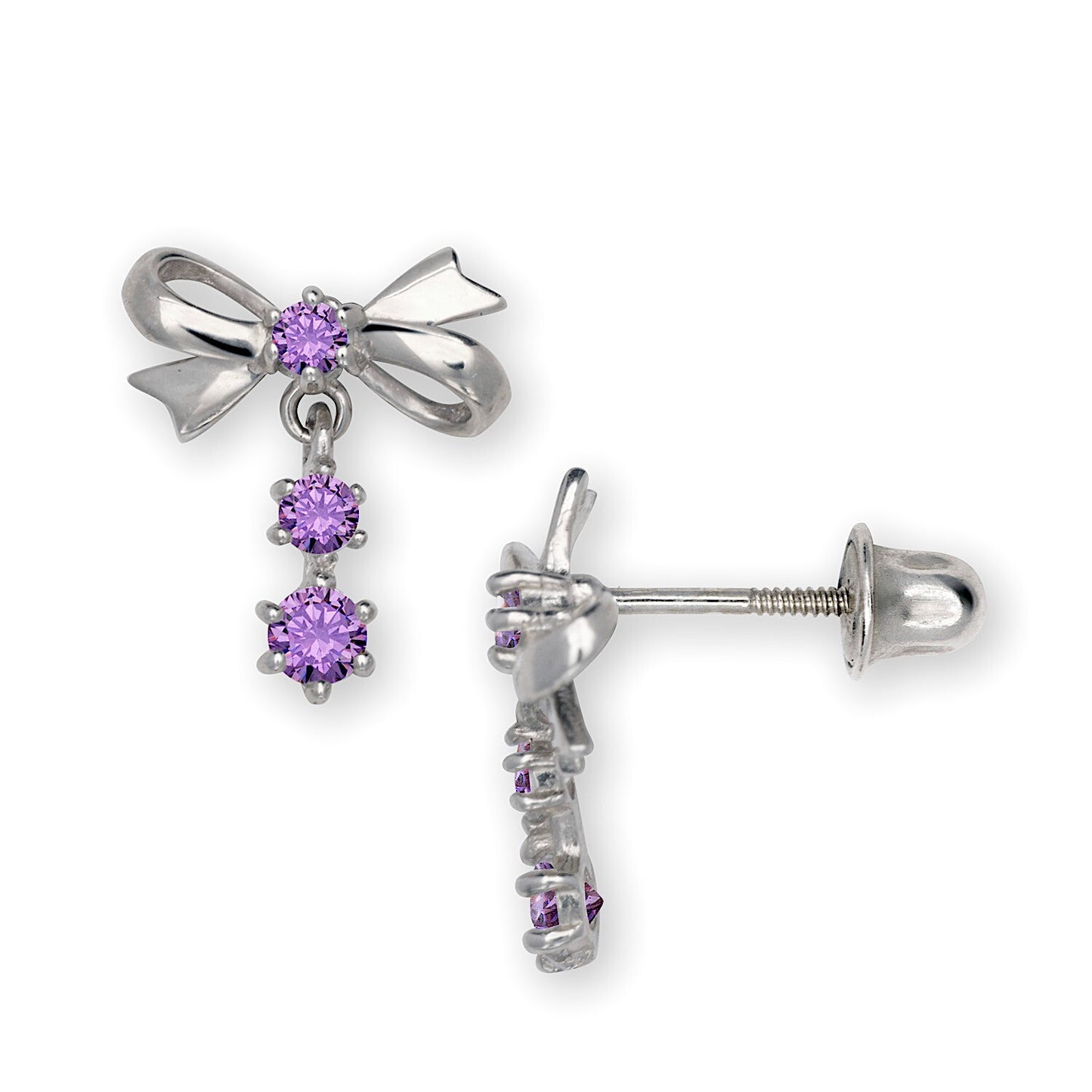 14K Yellow & White Gold Pretty Bow Dangle Earrings for Girls