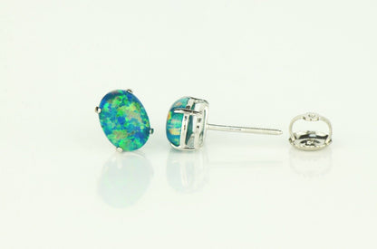 14k Yellow & White Gold Oval Opal Screw Back Stud Earrings for Earrings