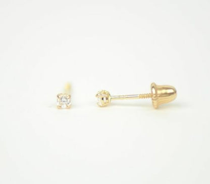 CZ Stud Earring Round cut in 14k yellow gold Screw back