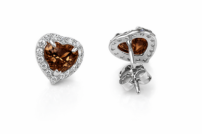 14k Solid White Gold Halo Heart Stud Earrings