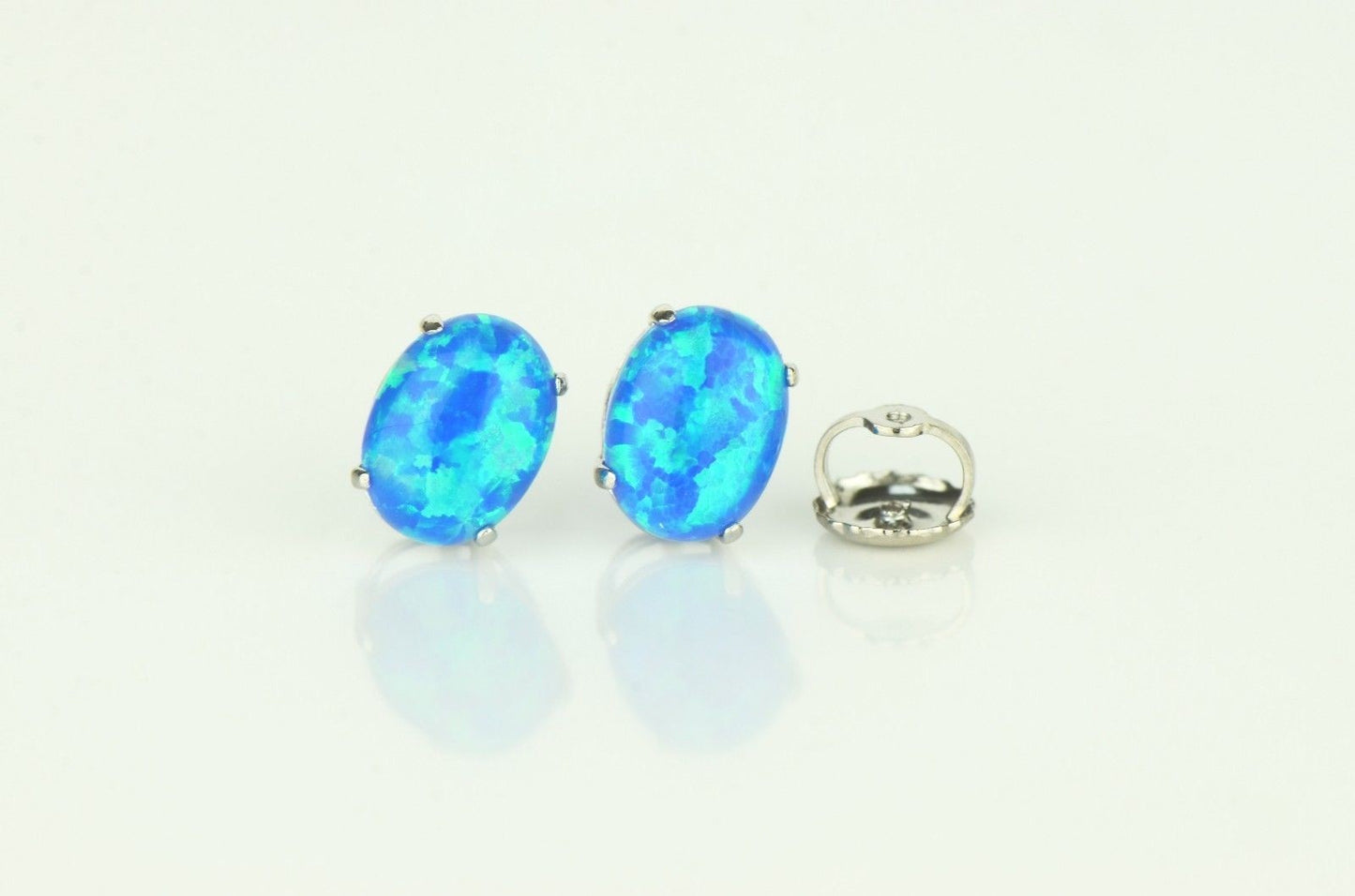 14k Yellow & White Gold Oval Opal Screw Back Stud Earrings for Earrings