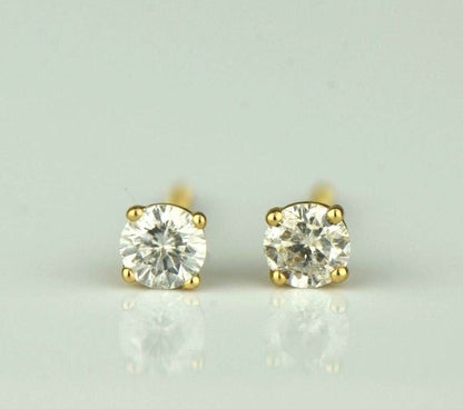 14k Yellow Gold Round Diamond Stud Earring with Screw Back .25 PT Tw.