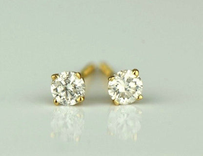 14k Yellow Gold Round Diamond Stud Earring with Screw Back .22 PT TW