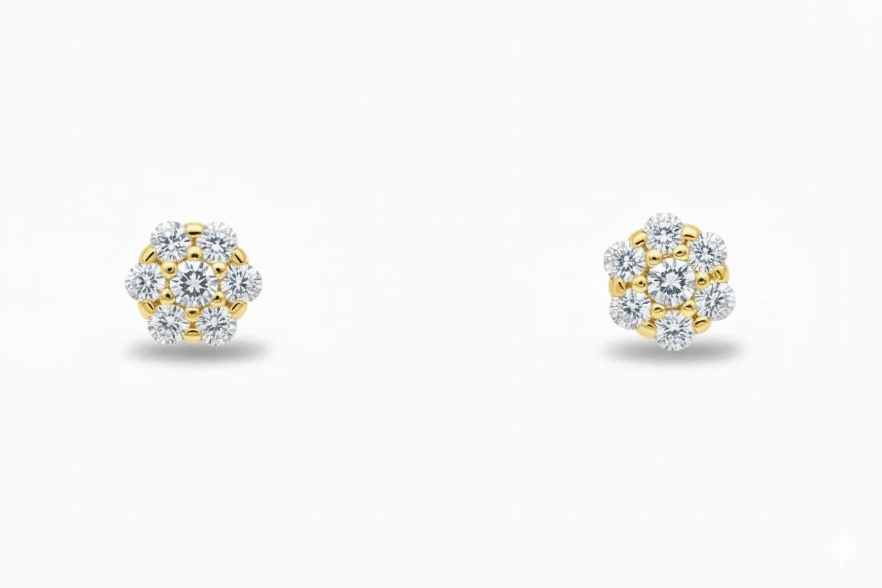 14K Yellow Gold Flower Shaped  Screw Back Stud Earrings for Women