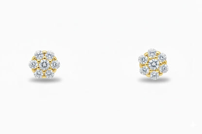 14K Yellow Gold Flower Shaped  Screw Back Stud Earrings for Women