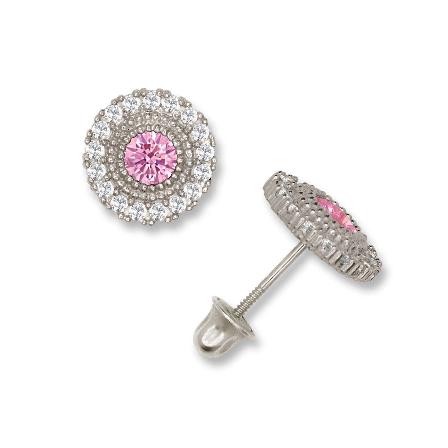 14K Yellow & White Gold Round Shaped CZ Earrings for Women