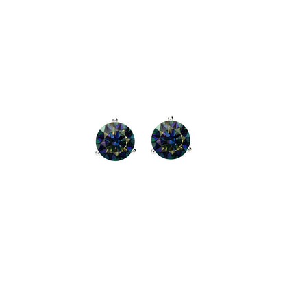 14K Gold GRA CertifiedD-VVS1 Rainbow Blue Moissanite ScrewBack Stud Earrings