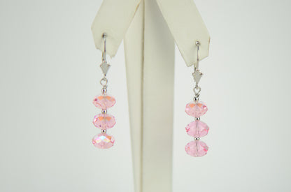 Three Color Crystal Dangle Drop earrings Sterling Silver 925