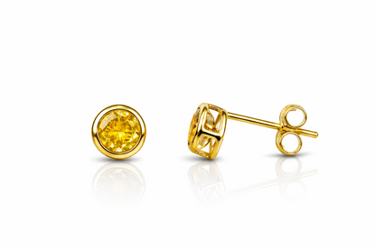 14K Round Bezel Set 4mm Yellow Gold Birthstone Earrings