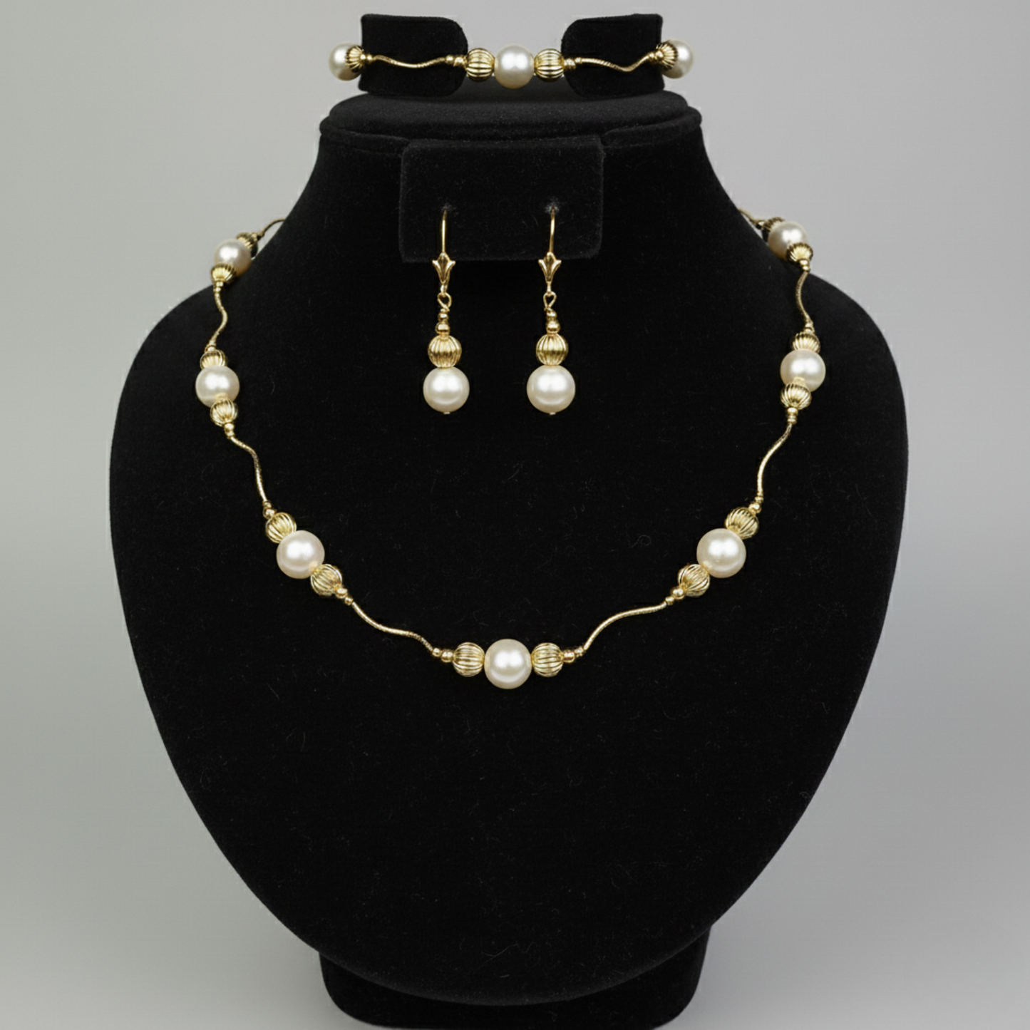 14K Yellow Gold Genuine White Pearl Jewelry Sets for Women Elegant Jewelry Gift