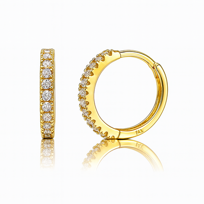 14k Yellow and White Gold CZ Huggie Hoop Earrings