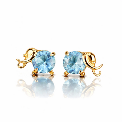 14k Yellow Gold Elephant Birthstone Screw Back Earring
