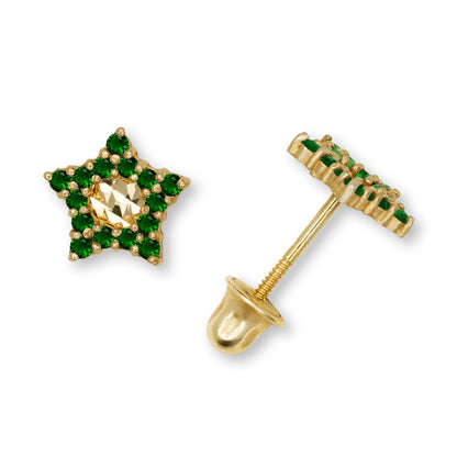 14K Yellow & White Gold Little Star CZ Earrings for Women