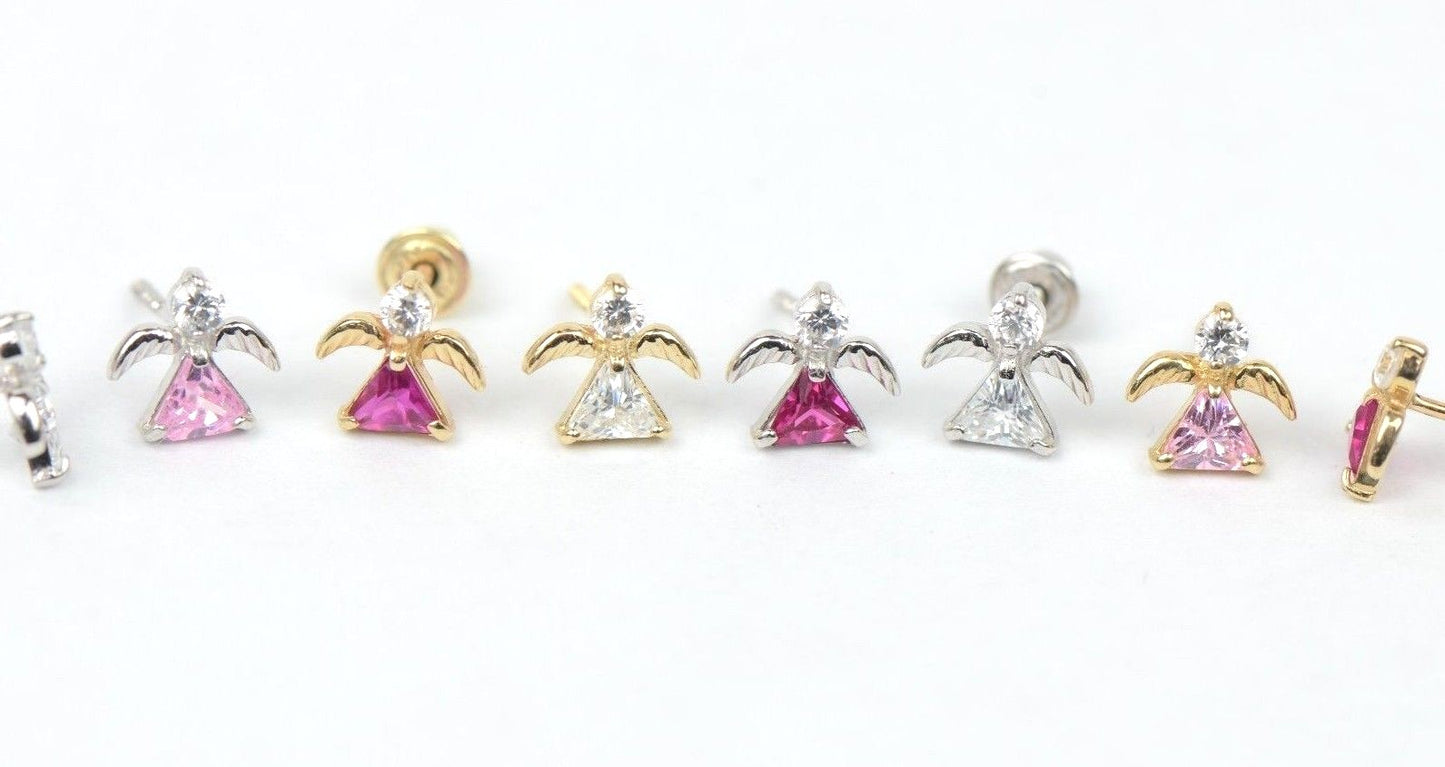 14k Yellow or White Gold Angel CZ Stud Earrings