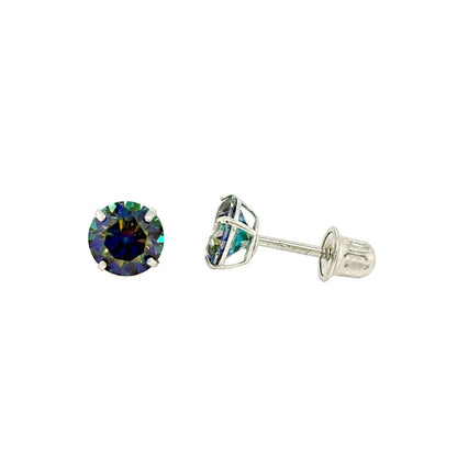 14K Gold GRA Certified D-VVS1 Rainbow Blue Moissanite Screw Back Studs Earrings