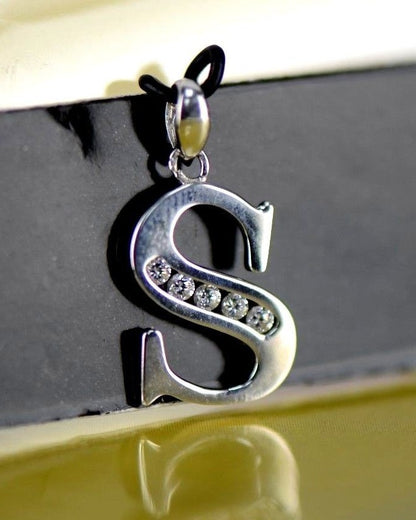 14k Solid White Gold Initial Letter CZ Pendant