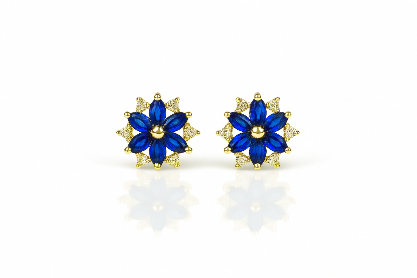 14K  Yellow Gold Beautiful CZ Flower Stud Earrings for Women