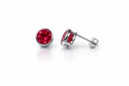 14k Solid White Gold 6mm Round Birthstone Stud Earrings with Push Back