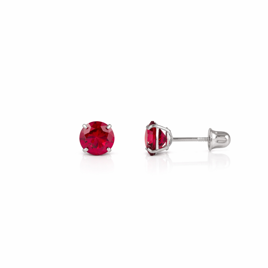 14K Solid White Gold 3mm Round Birthstone Stud Earrings with screw back