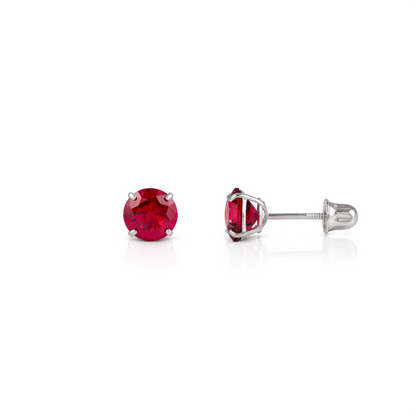 14K Solid White Gold 3mm Round Birthstone Stud Earrings with screw back