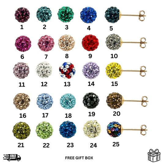 14K Yellow Gold Round Crystal Ball Push Back Stud Earrings 6 mm