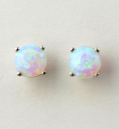 925 Sterling Silver Round Opal stud Earrings